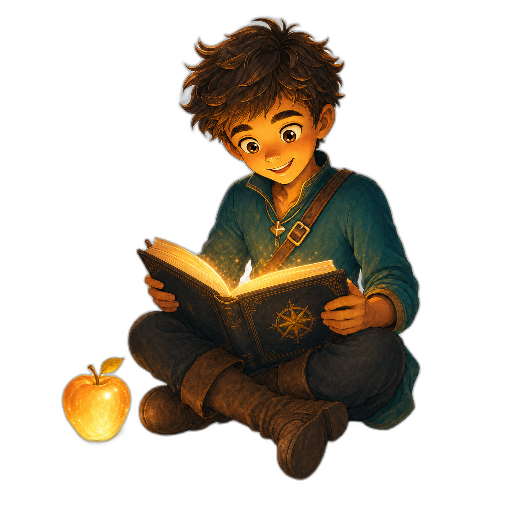 Mascote do Imagimundos lendo um livro mágico